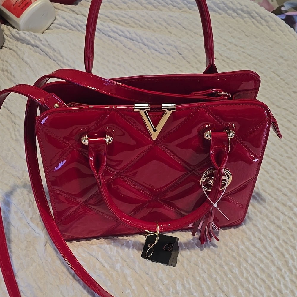 Elegant Red Patent Leather Handbag